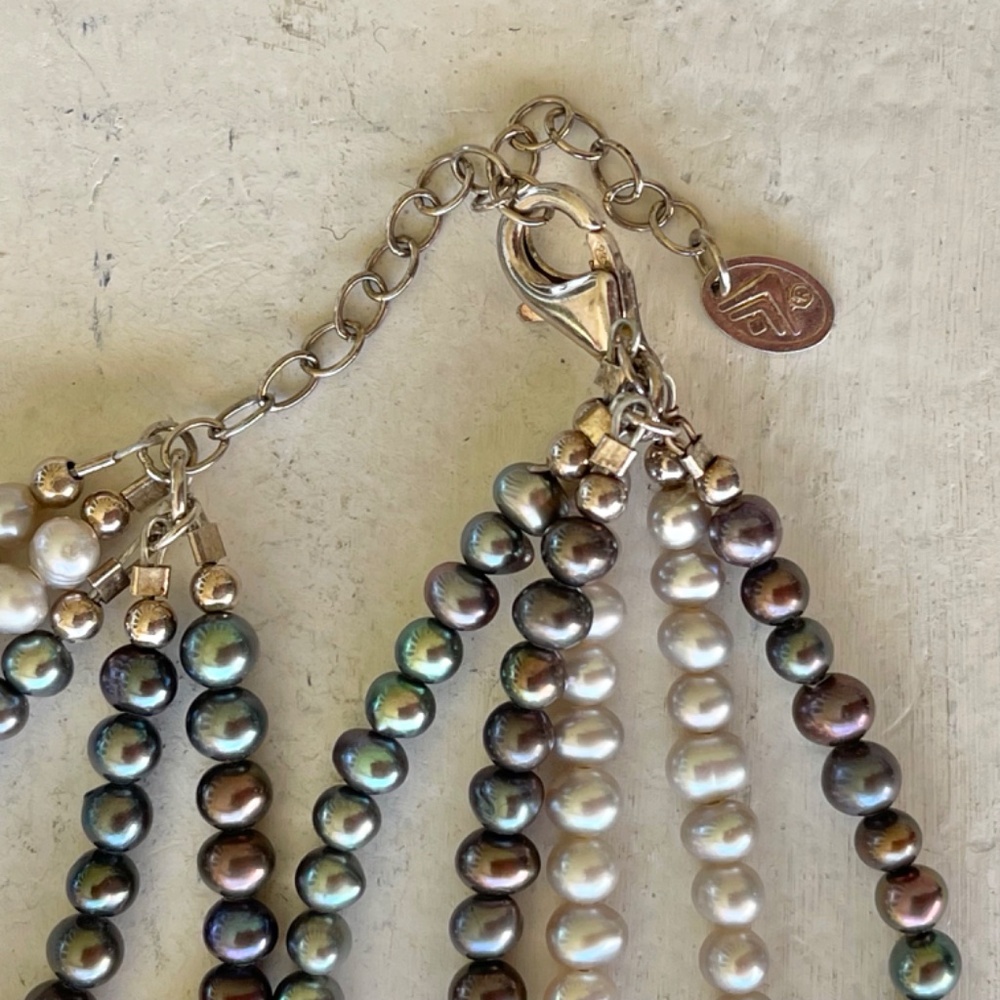 Silpada Necklace, 5 Strand Silver and Iridescent Purple Freshwater Pearl 16 in+ - Picture 7 of 8